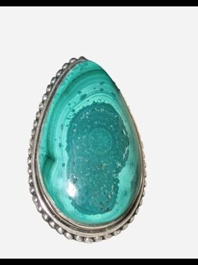 Sterling Silver Teardrop Malachite Ring - Green